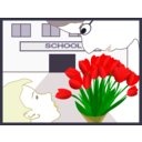 download Student Gives Flowers To Teacher clipart image with 0 hue color
