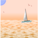 download Sea Scene With Boat clipart image with 180 hue color