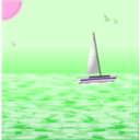 download Sea Scene With Boat clipart image with 270 hue color