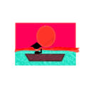 download Chinese Man In A Boat Under A Sunset clipart image with 315 hue color