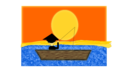 Chinese Man In A Boat Under A Sunset