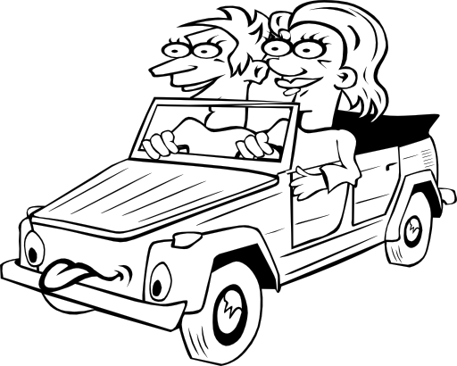 Girl And Boy Driving Car Cartoon