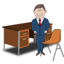 download Teacher Manager Between Chair And Desk clipart image with 0 hue color