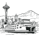 download Space Needle And Ferry clipart image with 180 hue color