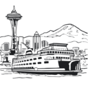 download Space Needle And Ferry clipart image with 225 hue color