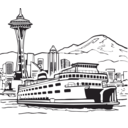download Space Needle And Ferry clipart image with 315 hue color