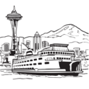 download Space Needle And Ferry clipart image with 0 hue color