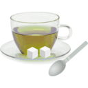 download Glass Cup With Glass Saucer Spoon And Sugar Cubes clipart image with 45 hue color