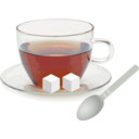 download Glass Cup With Glass Saucer Spoon And Sugar Cubes clipart image with 0 hue color