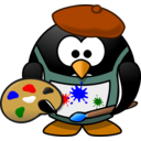 download Painter Penguin clipart image with 0 hue color