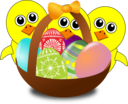 Funny Chicks Cartoon With Easter Eggs In A Basket