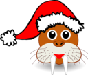 Funny Walrus Face With Santa Claus Hat