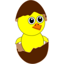 download Funny Chick Cartoon Newborn Coming Out From The Egg With A Chocolate Eggshell Hat clipart image with 0 hue color