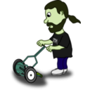 download Comic Characters Guy Pushing Reel Mower clipart image with 45 hue color