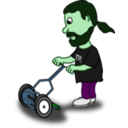 download Comic Characters Guy Pushing Reel Mower clipart image with 90 hue color
