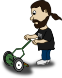 Comic Characters Guy Pushing Reel Mower