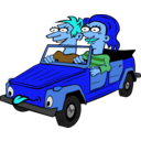 download Girl And Boy Driving Car Cartoon clipart image with 180 hue color