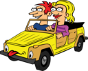 Girl And Boy Driving Car Cartoon