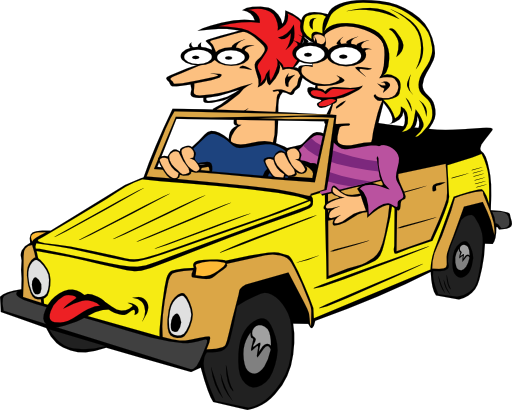 Girl And Boy Driving Car Cartoon