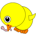 download Funny Chick Eating Earthworm Cartoon clipart image with 0 hue color