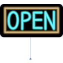 download Open Neon Sign clipart image with 180 hue color