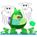 download Funny Lambs Bunnies And Chick With Easter Eggs In A Basket clipart image with 90 hue color