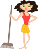 Young Housekeeper Girl With Broomstick