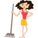 Young Housekeeper Girl With Broomstick