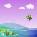 download Cartoon Hillside With Butterfly And Flowers clipart image with 90 hue color