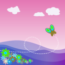 download Cartoon Hillside With Butterfly And Flowers clipart image with 135 hue color
