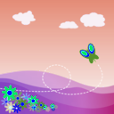 download Cartoon Hillside With Butterfly And Flowers clipart image with 180 hue color