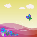 download Cartoon Hillside With Butterfly And Flowers clipart image with 225 hue color