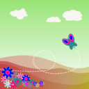 download Cartoon Hillside With Butterfly And Flowers clipart image with 270 hue color