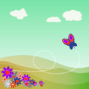 download Cartoon Hillside With Butterfly And Flowers clipart image with 315 hue color