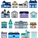download Simple Houses clipart image with 180 hue color