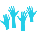 download Four Hands Reaching clipart image with 270 hue color