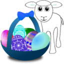 download Funny Lamb With Easter Eggs In A Basket clipart image with 180 hue color