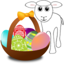 Funny Lamb With Easter Eggs In A Basket