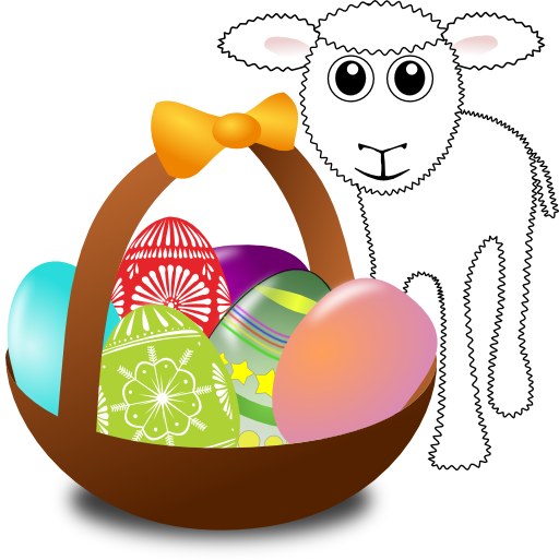 Funny Lamb With Easter Eggs In A Basket