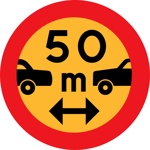 50m Between Cars Sign