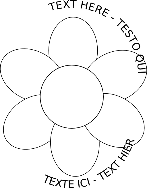 Flower Six Petals Black Outline With Upper And Lower Text