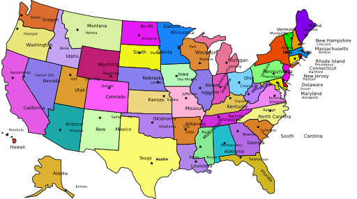 United States Map With Capitals And State Names