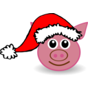 download Funny Piggy Face With Santa Claus Hat clipart image with 0 hue color
