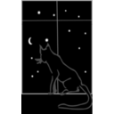download Black Cat Sitting By The Window At Night clipart image with 180 hue color
