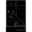 download Black Cat Sitting By The Window At Night clipart image with 0 hue color