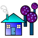 download House With Trees clipart image with 180 hue color