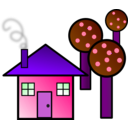 download House With Trees clipart image with 270 hue color