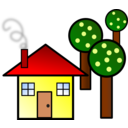download House With Trees clipart image with 0 hue color