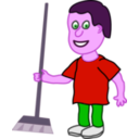 download Young Housekeeper Boy With Broomstick clipart image with 270 hue color