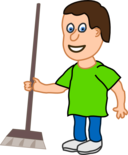 Young Housekeeper Boy With Broomstick